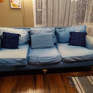 Two blue sofas